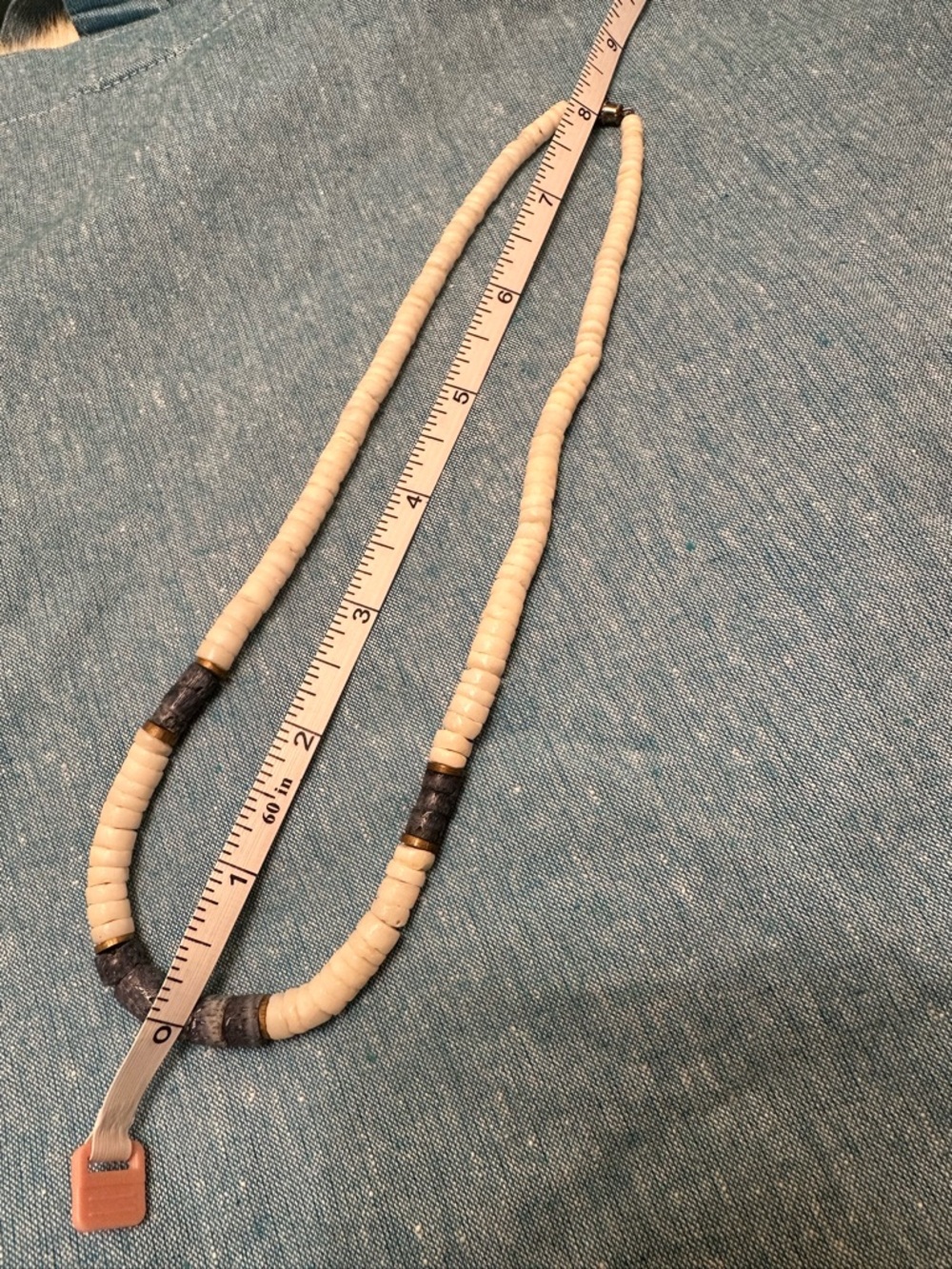 Handcrafted Ivory and Navy Color Bead Necklace - Picture 2 of 3